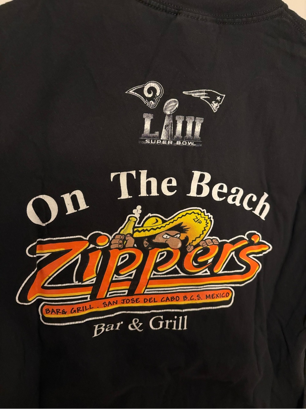 Super Bowl LIII Zippers On The Beach Black Graphic Tee - Bar & Grill